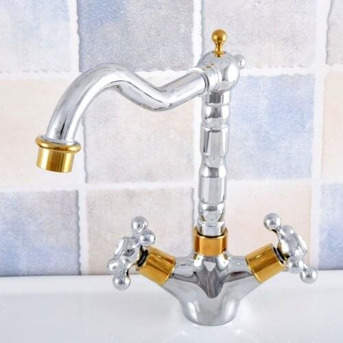Kitchen Wet Bar Bathroom Vessel Sink Faucet Silver Polished Chrome Gold Color Brass Swivel Spout Mixer Tap Single Hole msf806