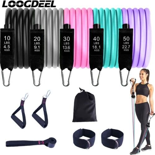 LOOGDEEL 150LBS Pull Rope Set Portable Home Fitness Equipment Muscle Workout Training Gym Exercise Resistance Bands With Bag