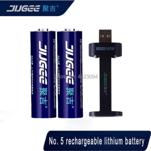 Jugee 2pcs 1.5v 2000mah lithium AA usb rechargeable 3000mWh Li-polymer li-ion polymer lithium battery +1 USB Charger