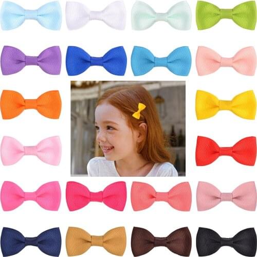 20pcs/lot Sweet Solid Ribbon Baby Mini Bowknot Hair Clips Safety Hairpins Barrettes For Girls Headwear Kids Hair Accessories