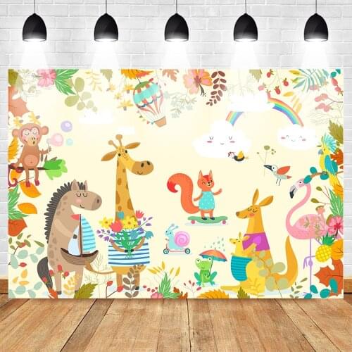 MOCSICKA Animal Cartoon Party Backdrop for Children Celebration Birthday Baby Banner Supplies Props Summer Rainbow Studio