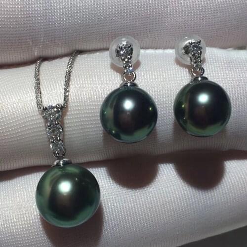 Sinya 18K Gold real diamond earring & necklace jewelry set with high luster Tahitian pearls diameter 9-11mm high quality onsale