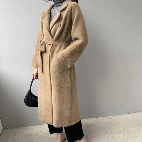 2019 New Winter Loose Coat Women Imitation Mink Wool Coat Female Thick Long Knit Jackt Office Ladies Coats NS1488