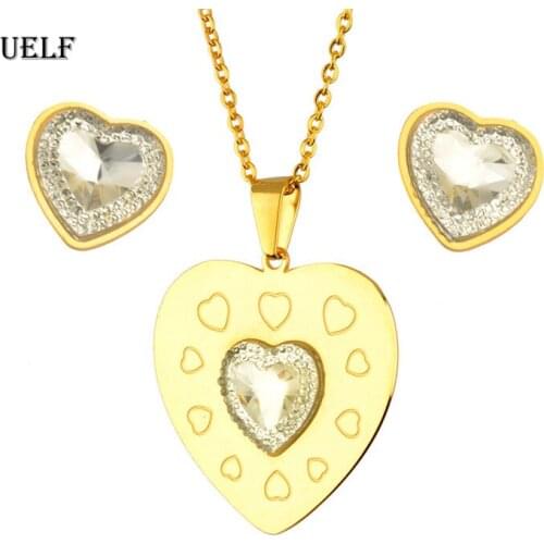 UELF 2019 New Arrival Heart Crystal African Fashion Costume Jewelry Sets for Women Pendants Necklace Earrings Sets