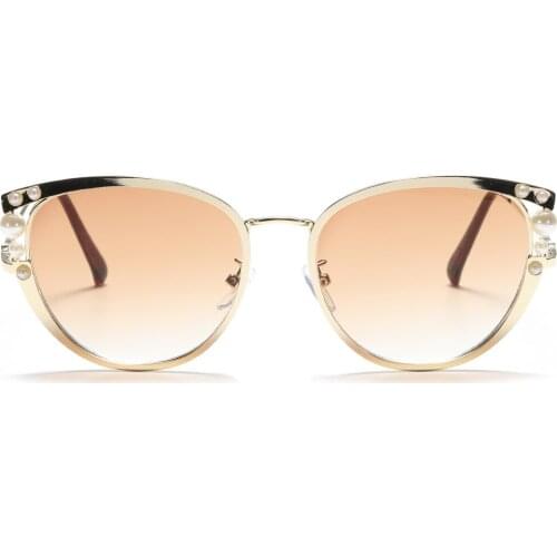 New pearl inlaid luxury brand retro sunglasses women 2021 fashion metal ladies glasses luxury designer