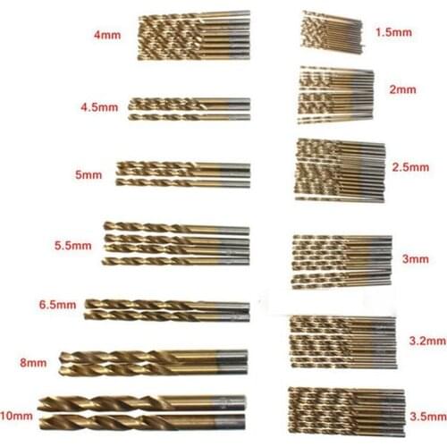 Big Deal 50Pcs Titanium Coated High Speed Steel Drill Bit Set Tool 1/1.5/2/2.5/3mm for DIY Home and General Building/Engineering