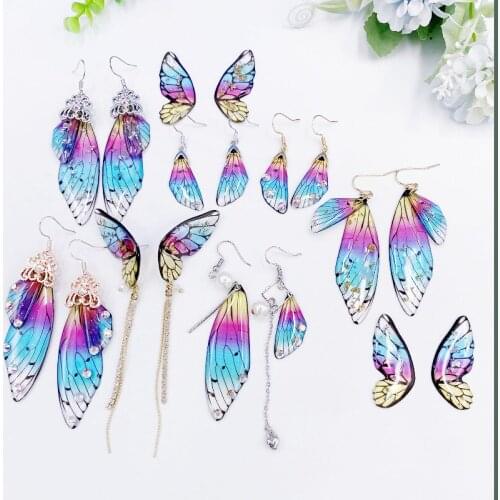 Origin Summer Fairy Gradient Rainbow Butterfly Drop Dangle Earrings for Women Fantasy Sequins Rhinestone Cicada Wings Earrings