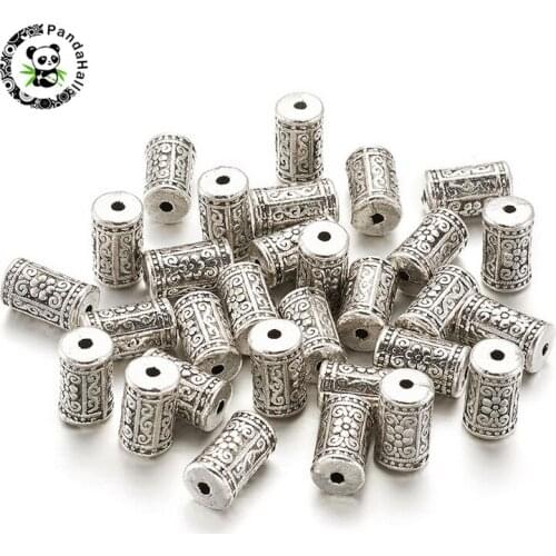 Pandahall 1 Bag Tibetan Style Alloy Flower Pattern Column Beads for Jewelry Necklace Making 17x10mm Hole: 2.5mm