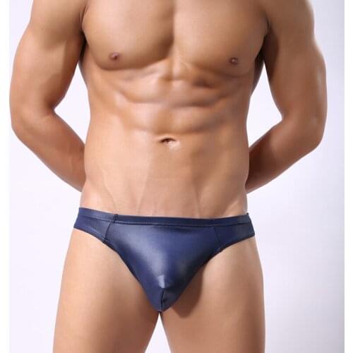 Soft Faux Leather Appeal Men Underwear Sexy Tight Patent Triangle bikini Panties U Convex Bag Club Gay Underwear Fad Male Briefs