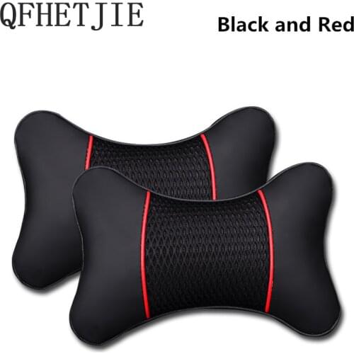 QFHETJIE 2pcs Car Neck Pillow Four Colors Double-sided PU Leather+Ice silk Car Headrest Automotive Interior Safety Accessories
