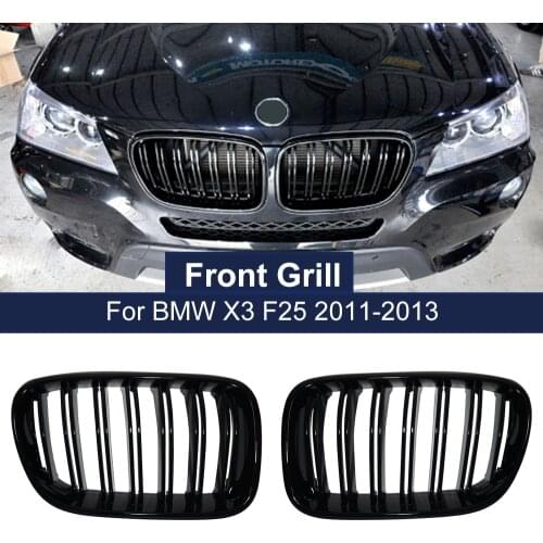 1 Pair Front Kidney Grilles Racing Grills for BMW X3 F25 2010 2011 2012 2013 Dual 2 Slats Double Line Bumper Grille Replacement