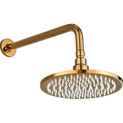 Luxury Golden Polished Saving Water LED light Rainfall Brass 10 Inch Round Shower Head with Shower Arm