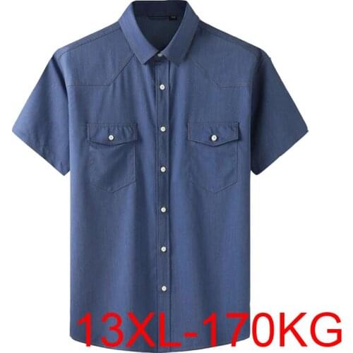 Large Size 13XL 7XL 6XL 4XL Mens Business Casual Short Sleeved Shirt denim