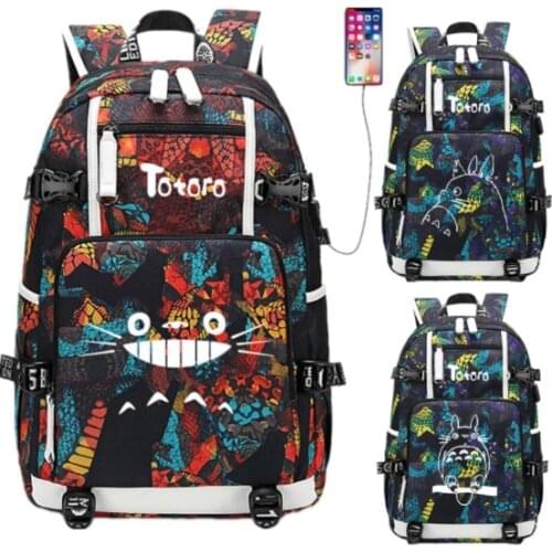 Anime My Neighbor Totoro Cat Backpack USB Port Rucksack Bag Snake Pattern Student Teenagers School Bag travel Laptop Mochila