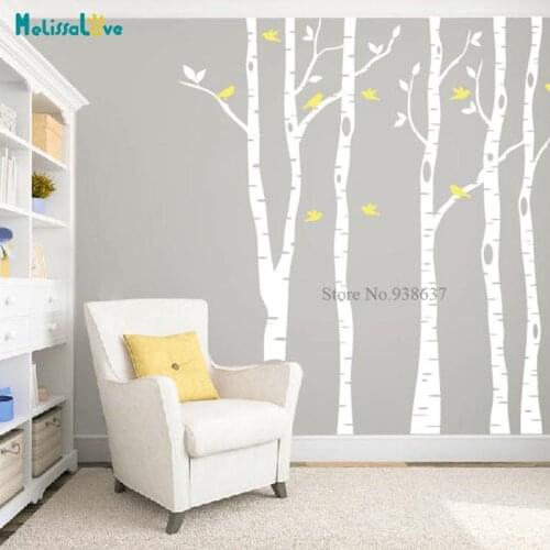 Woodland Birch Tree Decal With Bird Nursery Child Playroom Home Decor Removable Vinyl Wall Stickers BD146