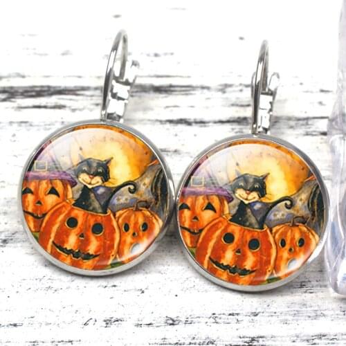 Creative Halloween Cartoon Earrings Fashion Ear Perforated Handmade Black Bats Pumpkin Stud Earrings Jewelry Festival Souvenire