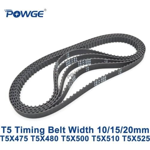 POWGE T5 Synchronous timing belt C=475/480/500/510/525 Width 10/15/20mm Teeth 95 96 100 102 105 Rubber T5X480 T5X500 T5X510