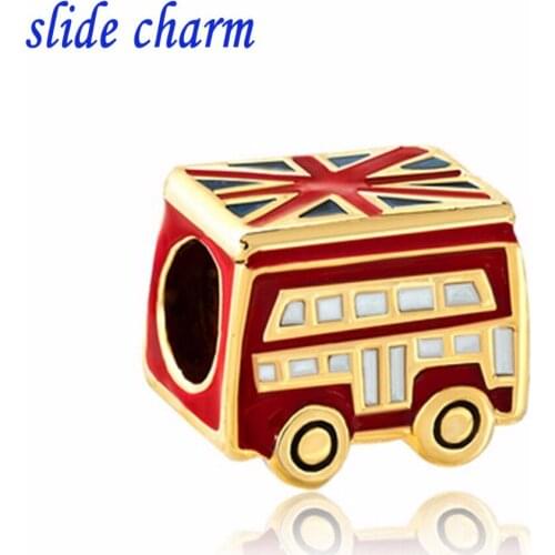 Slide charm Free shipping product gilded beads fit Pandora bracelets buses charm bracelets and jewelry accessories