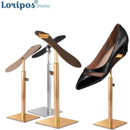 Stainless Steel Shoe Rack High Heel Shoes Holder Stand Adjustable Height Metal Shoes Riser Bracket Stand Table Shoes Display