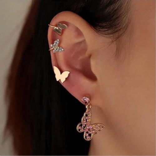 Cutre Butterfly Drop Earrings for Women Girl Romnatic Pink Crystal Insect Butterfly Earring oorbellen Party Summer Jewelry Gift