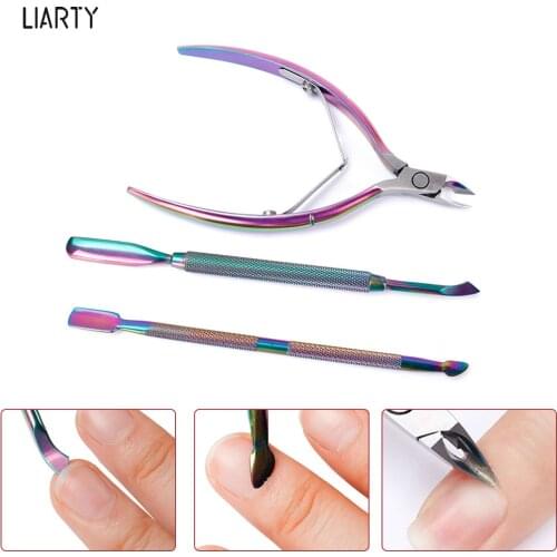 Stainless Steel Cuticle Nail Pusher Nipper Double-end Silver Tweezer Dead Skin UV Gel Polish Remover Nail File Manicure Art Tool