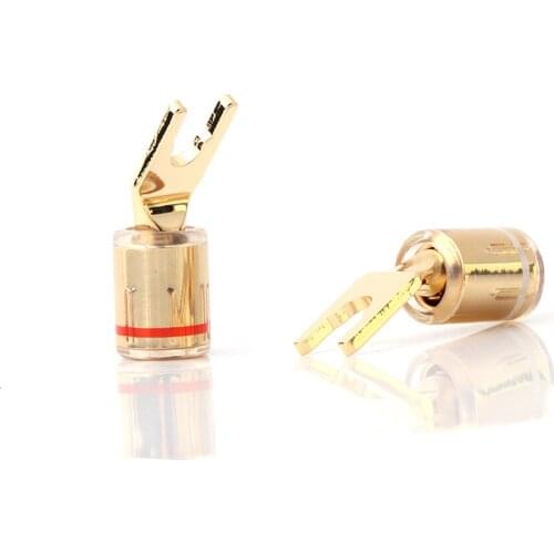 4pcs/lots Speaker Cable pure Copper Y Spade Plug ,Gold Plated Terminal Connector