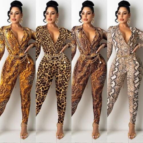 Vintage Leopard Print Tracksuit Women Sexy Serpentine Turn-down Collar Wrap V Neck Top + Pants Suit Two Piece Set Club Outfits
