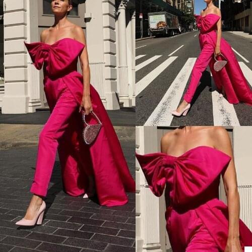 Bow-Knot Jumpsuit Dresses Long Celebrity Sweetheart Sleeveless Pleat Pants Prom Gown For Women Custom Made