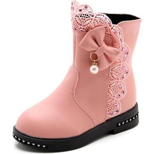 Winter New Children Boots Girls Boots Children High Bow Tie Shoes Girls Pincess Dress Boots Big Children Shoes size 27-37