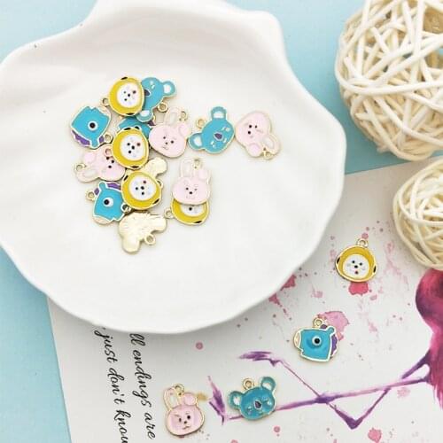 10pcs Cartoon Animal Enamel Charms Pendants Alloy Cute Hippo Bunny Bear Pendants Fit DIY Earrings Hair Jewelry Accessory FX214