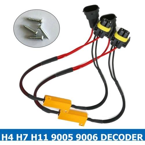 2Pcs Fog Light Decoder H4 9003 HB2 H7 H8 H9 H11 9005 9006 Fog Lamp Resistance Line LED Resistor Foglight Wiring Harness Decoder