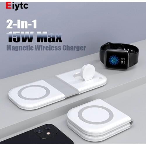 2 in 1 Foldable Magnetic Wireless Dual Charger Qi 15W Fast Dou Charging For iPhone 12 Pro Max Mini Wireless Charger For IWatch 5