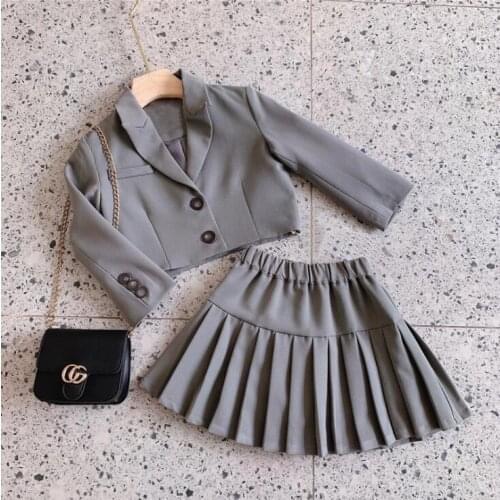 2021 new wholesale girls 2 pcs set coat+ skirt fashion spring full sleeve girls suit 3-8t A613