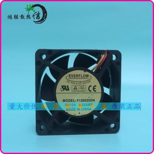 Everflow F126025DH DC12V 0.22A 60x60x25mm 3-Wire Server Cooling Fan
