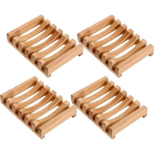 4 Pieces Wooden Soap Case Holder Natural Rectangular Wood Soap Dish Holder For Kitchen Bathroom Sponge Scrubber Soap