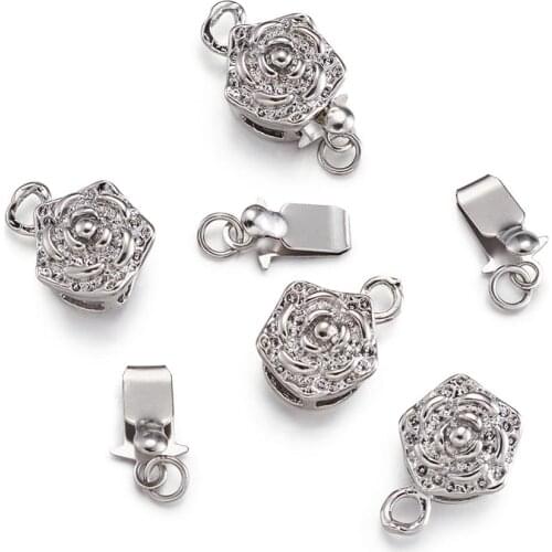 5 Set Platinum Color Brass Box Clasps Flower Style Buckle Clasps Hook For Jewelry Bracelet Making 10mm wide, 15mm long