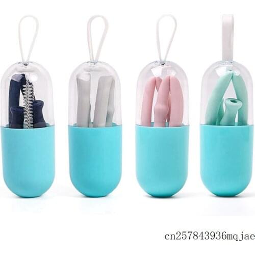 50Sets Reusable Drinking Straws Washable Food Grade Silicone Drink Straws with Cleaning Brushes in Box