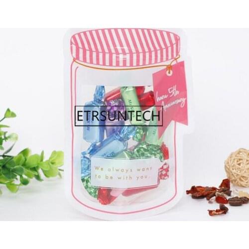 500pcs Mason Jar Shaped Food Container Plastic Bag Clear Mason Bottle Modeling Zippers Storage Snacks Plastic Box