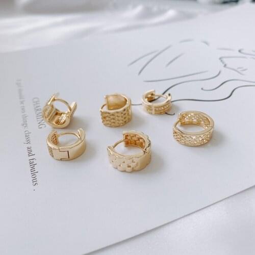 DIY accessories wholesale copper plating 18K Gold zircon geometric Round Diamond Earrings hanging plating