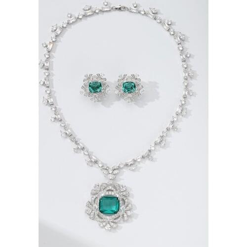 Brand Fine Custom Jewelry For Women Fan Wedding Blue Crystal Party Jewelry Set Big Design Party Neckacle Earrings Set