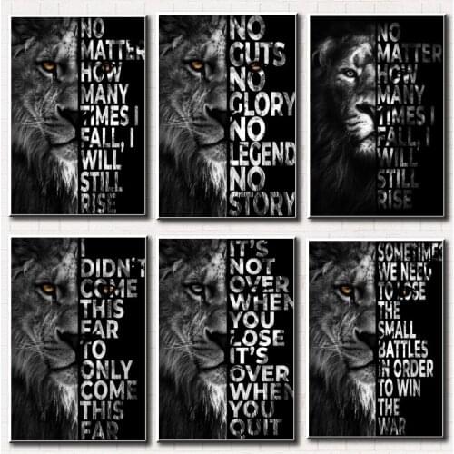 Black Wild Lion Inspirational Quotes Animal Canvas Painting Art Poster Print Office Home Decor Wall Art Picture