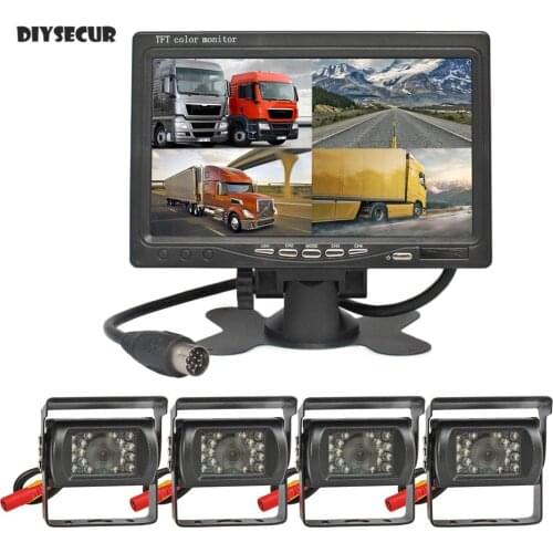 DIYSECUR 800 x 480 7inch 4 Split QUAD Rear View Monitor Car Monitor + 4 x CCD IR Night Vision Rear View LED Camera for Truck Bus