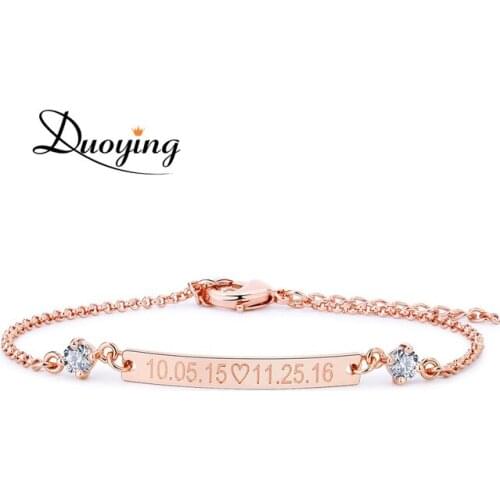 DUOYING Crystal 30*4 mm Bar Bracelet Custom Engraved Name Personalized Initial Bracelet With Zirconia Bracelet For Women
