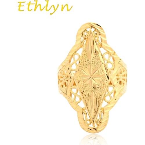Ethlyn Resizable party Ethiopian wedding ring Gold Color free size ring women girls anniversary /wedding/ birthday R23