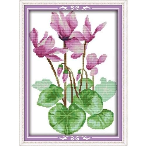 Purple flower cross stitch kit flower 14ct printed fabric canvas stitching embroidery DIY handmade needlework