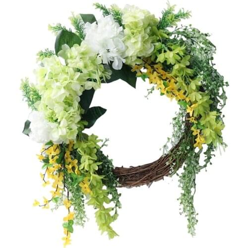 Artificial Hydrangea Wreath Jasminum Wreath,Spring Wreath for Home Wedding Wall Window Door Decoration