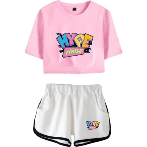 Hot Sale The Hype House Two Piece Set Sexy Short Top and Middle Waist Shorts Fashion Sport Fitness Summer Kimetsu No Yaiba Lady
