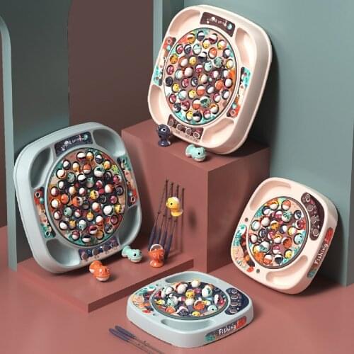 Kids Fishing Toy Electric Musical Rotating Magnetic Fishing Game Simulation Play House Boy Girl Toy Game for 2 Years Children