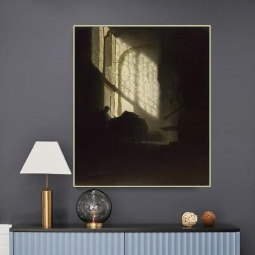 Citon Canvas Rembrandt《A Man seated reading at a Table in a Lofty Room》Art Oil painting Artwork Picture Decor Home Decoration