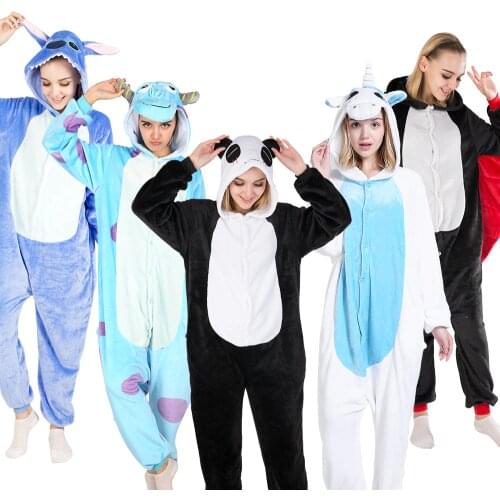 KIGUCOS All in One Adult Animal Pajamas Anime Cartoon Onesies Panda Funny Hood Pyjamas Unicorn Halloween Party Cosplay Costumes